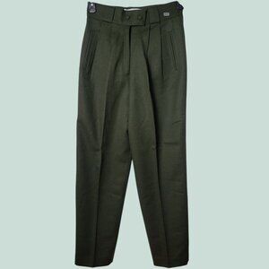 Donatio Martis Italy Mens High-Waisted Pleated Wool Trousers Olive Green 40